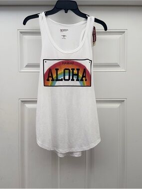 Women’s White 'Aloha' Graphic Tank Size L